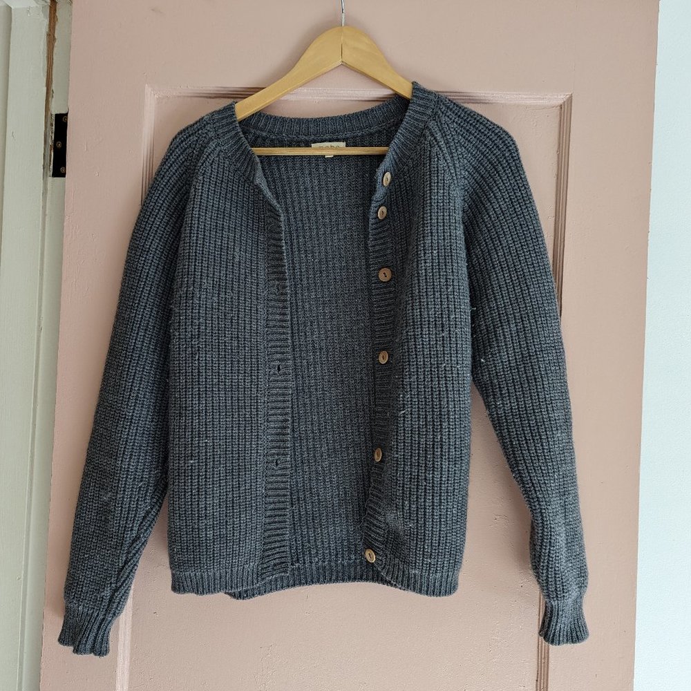 Mabo Women's Fisherman Cardigan Grey Wool Small